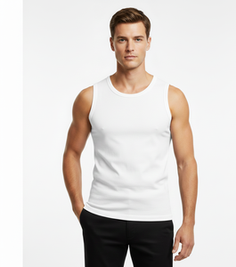 Classic Daily <b>White</b> Cotton <b>Vest</b> for <b>Men</b> Sleeveless Lightweight Breathable Stretch Comfort Apparel - Product Image 1