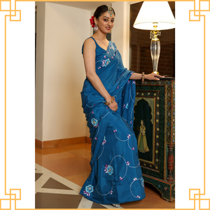 Saree con estampado floral de Georgette de diseño moderno de la mejor calidad para mujeres jóvenes Saree de moda y eventos casuales disponible para la venta - Product Image 2