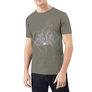 เสื้อยืดผู้ชายสีทึบผ้าคอตตอน100% วัสดุพรีเมียมประดับพลอยเทียมน้ำหนักเบา - Product Image 2