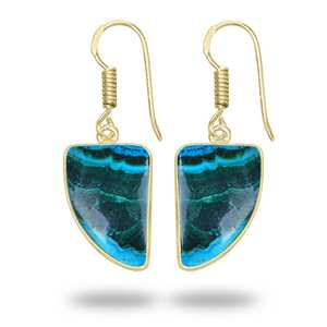 ต่างหูดีไซน์เนอร์ทำมือจากทองเหลืองชุบทอง ประดับด้วยพลอยอะซูไรต์-มาลาไคต์ สวยงามคลาสสิก เหมาะสำหรับงานปาร์ตี้และแฟชั่น - Product Image 1