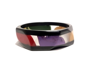 Bracelet jonc en résine géométrique unisexe noir multicolore, design artistique en spirale épaisse, bijoux tendance, cadeau - Product Image 2