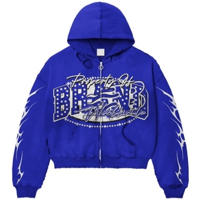 Sudadera con Capucha de Estilo Punk para Hombre, Hecha en Fábrica con Cristales de Calidad de Exportación y Diseño Desgastado, para Fiestas y Uso Diario - Product Image 5