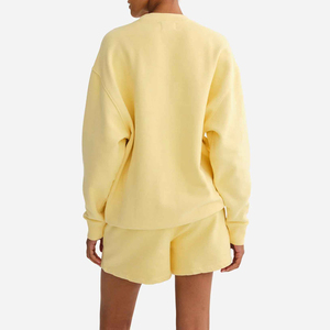 ชุดเสื้อผ้าใส่อยู่บ้าน2ชิ้นเสื้อสเวตเตอร์คอกลมทรงโอเวอร์ไซส์และกางเกงขาสั้นสีพาสเทลสีเหลือง - Product Image 4
