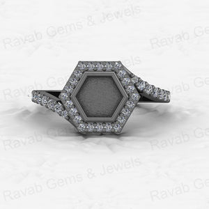 แหวน925แท้สีเงินสเตอร์ลิงทรงหกเหลี่ยมรูปทรงกึ่งติดตั้งว่างเปล่าเหมาะสำหรับใส่เถ้ากระดูกและเรซินทำงานเครื่องประดับนมแม่ - Product Image 2