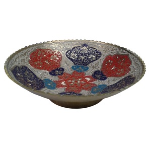 Bol à fruits en laiton avec gravure de fleurs peinture blanche multicolore à l'intérieur et or à l'extérieur ustensiles de cuisine finis bol de haute qualité - Product Image 3