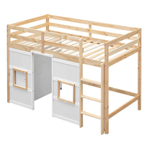 Loft Bed with Built-in Storage Wardrobe and 2 Windows, White, Modern Wooden Bedroom Set From Vietnam Good Price for Importers