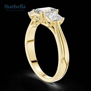 Gran oferta Original 925 plata esterlina Esmeralda y princesa diamante tres piedras anillo para mujer delicado regalo de fiesta de boda joyería - Product Image 2