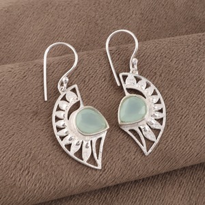 Boucles d'oreilles pendantes bohèmes en argent sterling 925 pour femmes, motif géométrique, chalcédoine rose sertie en clos, faites à la main - Product Image 6
