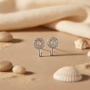 Boucles d'oreilles en argent 925 avec zircone cubique, bijoux en cristal étincelant pour femmes - Product Image 1