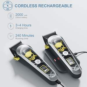 Tondeuse à cheveux professionnelle sans fil/filaire haute vitesse pour hommes avec écran LCD, 6 guides de coupe, réglable, en français, cadeau pour homme - Product Image 4