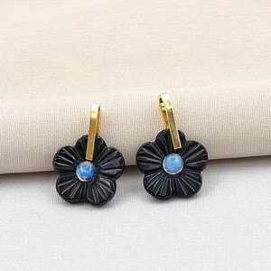 Gemstone Flower Carving Double Stone Pendant 14mm Size Gemstone 925 Silver Gold Plated Rotating Loop Handmade Charms Wholesalers - Product Image 4