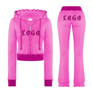 Conjunto de chándal con capucha liso de invierno para mujer, pantalones de chándal con capucha de dos piezas con logotipo personalizado al por mayor, poliéster/algodón de alta calidad - Product Image 5