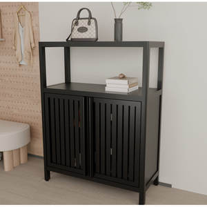 Armoire de rangement en bambou noir de grande capacité luxe moderne MDF bois rotin pour la maison meubles de salle de bain usage général salle à manger - Product Image 5