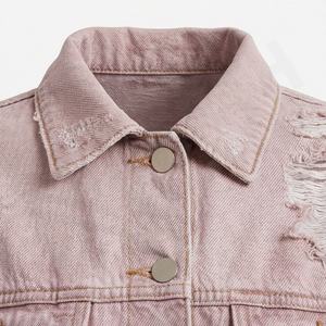 <b>Winter</b> Fashion Top Chic Women Ripped Denim Jackets Washed Customized Color Soft Distressed Regular <b>Coat</b> Faux Pockets Cotton - Product Image 4