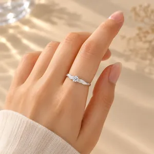 Princess Cut Leaf Twist Solitaire <b>Ring</b> in Rhodium Plated 10k Gold - Product Image 5
