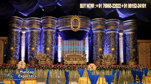 Décoration de scène de cérémonie Roka punjabi, style moderne, réception de mariage, soirée, cage de scène de mariage indien, décoration en fibre de verre - Product Image 4