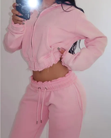 Nouveau LOGO personnalisé rose en détresse sweat à capuche zippé femmes survêtement entraînement joggers ensembles femmes deux pièces pantalon ensemble femmes survêtements ensemble