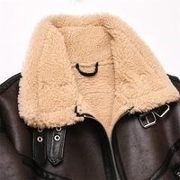 Veste en faux cuir épais véritable pour femmes Manteau de motard d'agneau chaud avec ceinture décontractée Outwear Ladies' Nylon Lining Woven Method