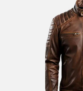 Chaqueta de motorista con cuello levantado de invierno informal para hombre en cuero de piel de cordero genuino negro con cierre de cremallera Tipo de suministro ODM - Product Image 2
