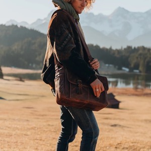 Torres Vintage 16 Maletín para portátil Cartera de cuero genuino Cartera Patrón de caramelo Moda Notebook Tablet Messenger Bag - Product Image 4