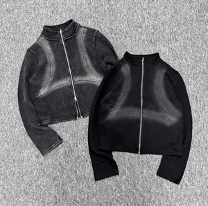 Chaqueta Holgada con Cierre Completo y Lavado Ácido con Logotipo Personalizado al por Mayor, Sudadera con Capucha Lisa con Cierre Completo, Sudadera de Primavera - Product Image 1