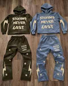 Chándales holgados de algodón y lana para hombre, ropa de calle vintage, conjunto de Jogger desgastado, bordado personalizado, trajes de lavado ácido de peso pesado para hombre - Product Image 1