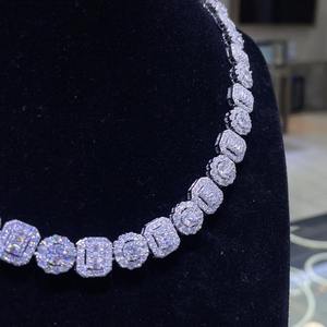 Iced Out 12mm Baguette y redondo VVS Moissanite diamante 925 Plata Hip Hop collar cadena moda joyería de gama alta para hombres regalo - Product Image 3