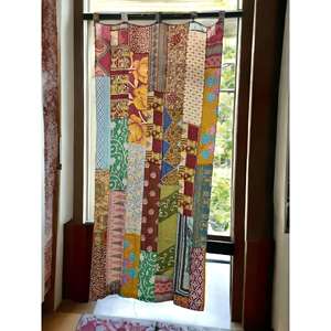 Vintage Indian Kantha Embroidered Patchwork Sari 100% Cotton Boho Window Door <b>Drapes</b> Upcycled <b>Curtains</b> & Valances - Product Image 2
