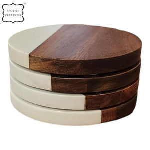 Creative round Ceramic Coaster Custom Marble and Acacia Wood Best Quality <b>Bamboo</b> Marble for Drinks - Product Image 3