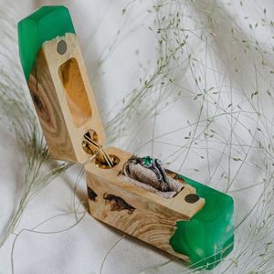 NATURAL HANDMADE Wholesale Engagement Proposal Wedding <strong>Unique</strong> Double Slot Wooden and Resin <strong>Jewelry</strong> Ring <strong>Box</strong> - Product Image 5