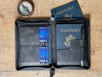 Portefeuille de voyage personnalisé en cuir véritable, durable, vintage, avec fermeture éclair, bouton-pression, porte-cartes sécurisé, pliable en deux