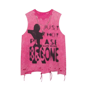 High Street Wash Cut Vest Wholesales Graphic Men Sleeveless <b>Tshirt</b> 100% Cotton Sport Gym Acid Tank Top - Product Image 3