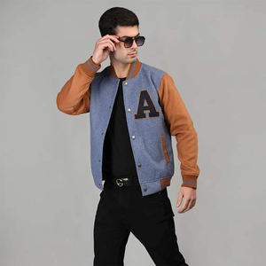 Chaqueta universitaria bicolor para hombre, mezcla de lana con mangas de piel sintética, diseño personalizado de chaqueta bomber estilo letterman. - Product Image 4