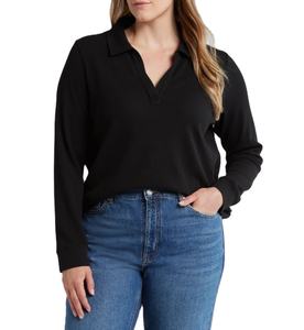 2024 Summer New Pullover Female Clothing Fashion Solid Polo Loose Long Sleeve Cotton <b>Waffle</b>-knit fabric Collared Neck Women Tee - Product Image 3