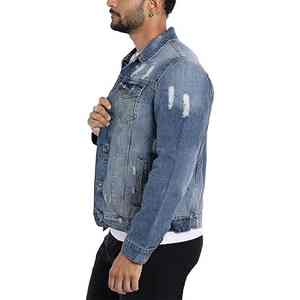 Otoño e Invierno Hip Hop Casual Mens Jean Sets New Print Trend Manga completa Dark Washed Rough Ribbed Style Denim Jean Chaquetas - Product Image 4