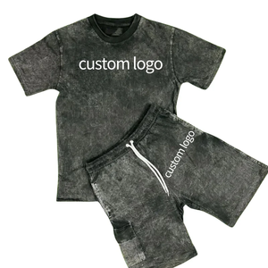 Survêtement en coton épais unisexe survêtement ensemble court d'été personnalisé 2 pièces ensemble t-shirt surdimensionné pour hommes ensemble de shorts en maille - Product Image 3