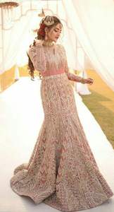 2023 vestido de novia de algodón de seda de melocotón claro vestido bordado pesado Zari hermoso cristal Lehenga Choli para ropa de boda - Product Image 2