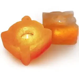 Himalayan Salt Organic Material Carved Flower Theme Tea <b>Light</b> <b>Leaf</b> Shape Salt Lamp Decoration Piece Wedding Gift Purpose - Product Image 4