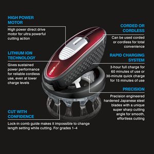 Cortadora de Pelo Rotatoria Roja con Cuchilla Ajustable de Acero Inoxidable, Recortadora Adicional, Batería de Iones de Litio Recargable por USB para Barba - Product Image 5