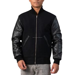 Veste Bomber Unisexe Style Urbain Vintage Varsity Letterman en Laine avec Manches en Cuir et Fermeture Éclair, Patchwork – Vente en Gros - Product Image 1