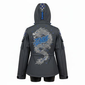 Veste Softshell Femme Imperméable Coupe-Vent Tissu Respirant Broderie Strass Logo Personnalisé Veste Softshell Femme Bleu - Product Image 2