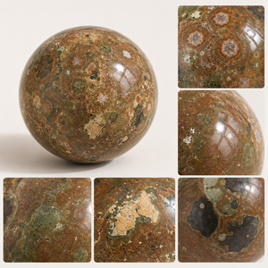Esfera de <span class=keywords><strong>Jaspe</strong></span> Natural de la Selva Tropical, Bola de Cristal Verde Marrón Pulida para Decoración del Hogar, Meditación, Colección y Regalo Único - Product Image 4