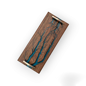Plateaux de service en bois et résine époxy faits à la main, motif personnalisé, design élégant pour des expériences culinaires élégantes, meilleurs prix Saniya - Product Image 4