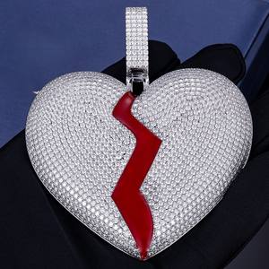 Colgante de Plata de Ley 925, Auténtico y Sólido, para Hombre y Mujer, Estilo Hip Hop, con Diamantes de Imitación, Corazón Roto, Chapado en Rodio - Product Image 4