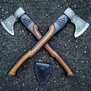 Hacha de acero damasco, halcones, hachas Tomahawk con Funda de cuero - Product Image 3