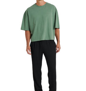 Vente en gros de T-shirts 100% coton avec impression bouffante broderie de détresse col épais microfibre style Hip Hop pour hommes - Product Image 1