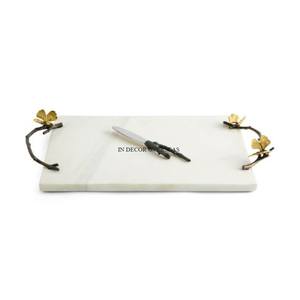 Bandeja de servicio hecha de mármol de color negro de alta calidad de forma irregular con asas de diseñador únicas de metal chapado en oro al precio más bajo - Product Image 4