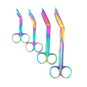 กรรไกรตัดผ้าพันแผลไทเทเนียมสีรุ้งหลากสี 4 ชิ้น ขนาด 7.25 5.5 4.5 3.5 นิ้ว กรรไกรผ่าตัดคุณภาพพรีเมียม อุปกรณ์การแพทย์ - Product Image 1