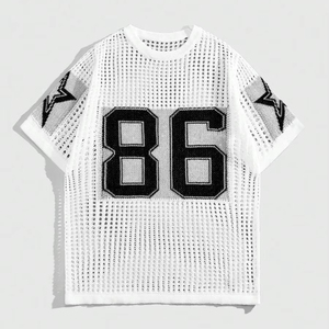 Maillot de football en maille pour hommes, vêtements de sport surdimensionnés de haute qualité à col en O 100% coton T-shirts Boxy pulls courts pour hommes - Product Image 1