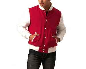 Vente en gros sur mesure Vestes de baseball vierges pour hommes Vêtements de sport unisexe Veste de baseball Letterman Veste en cuir pour hommes Couleur rouge et blanche - Product Image 1